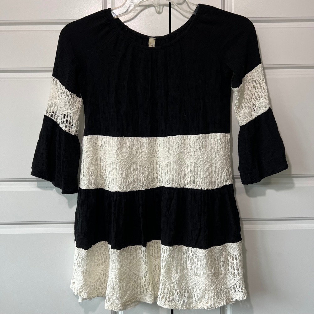 Pomelo Black & White Lace Dress‎ Bell Sleeve Tiered Girls Size L